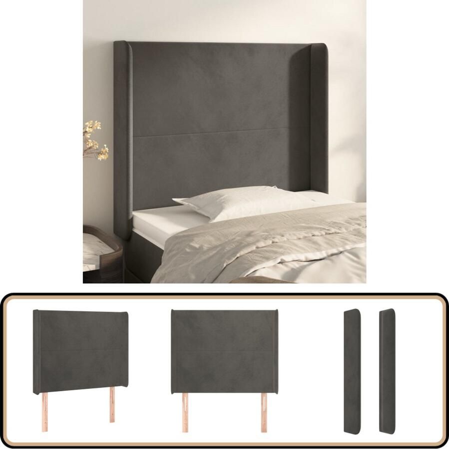 VidaXL Hoofdbord Fluweel 103x16x128 cm Donkergrijs Hoofd Bord Hoofdborden Luxe Hoofdbord Velvet Hoofdbord Grijs Hoofdbord