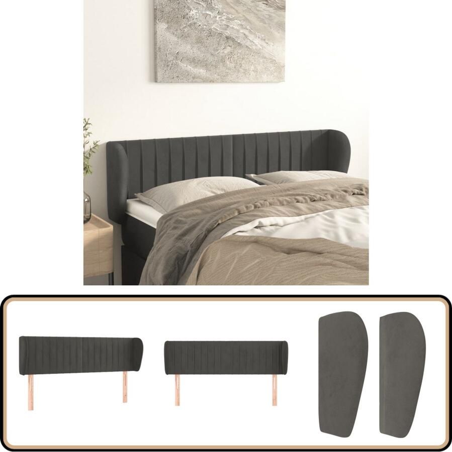 VidaXL Hoofdbord Fluweel 147x23x78 88 cm Donkergrijs Hoofd Bord Hoofdbord Klassiek Beddecoratie Velvet Hoofdbord Grijs Hoofdbord Met Oren Adjustable Hoofdbord Luxe Hoofdbord