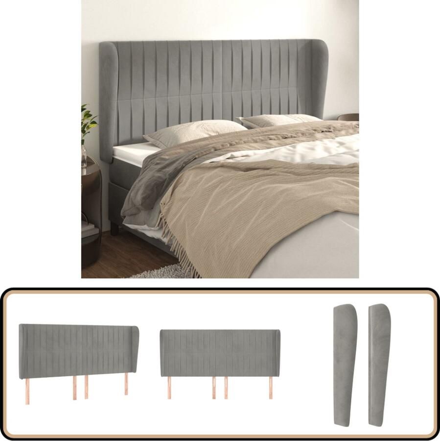 VidaXL Hoofdbord Fluweel 183x23x118 128 cm Lichtgrijs Hoofd Bord Hoofdkussen Beddecoratie Slaap Accessoires Luxe Bed
