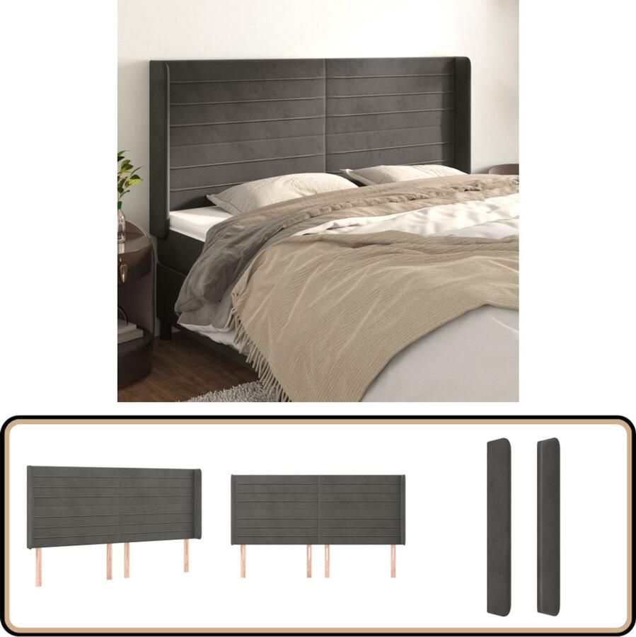 VidaXL Hoofdbord Fluweel 203x16x118 128 cm Donkergrijs Hoofd Bord Hoofdbord Klassiek Hoofdbord Velvet Hoofdbord Grijs Hoofdbord Luxe Hoofdbord Slaap Accessoires