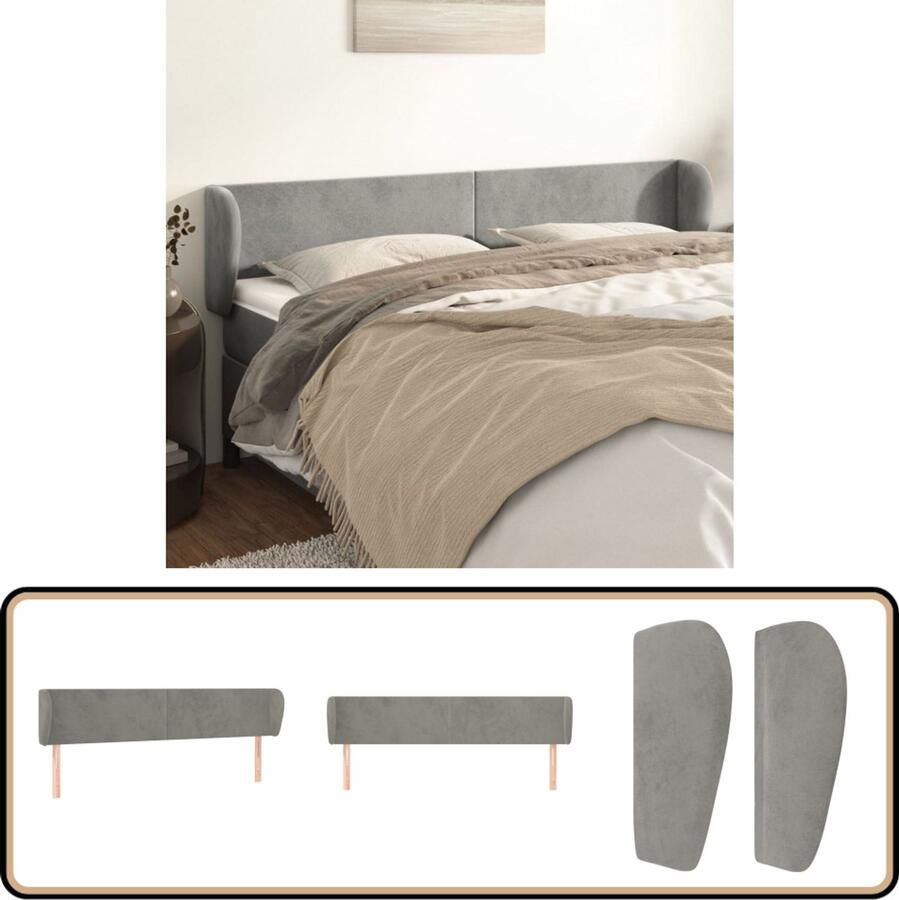 VidaXL Hoofdbord Fluweel 203x23x78 88 cm Lichtgrijs Hoofd Bord Hoofdkussen Klassiek Hoofdbord Velvet Hoofdbord Grijs Hoofdbord Slaap Accessoires Bedroom Decor
