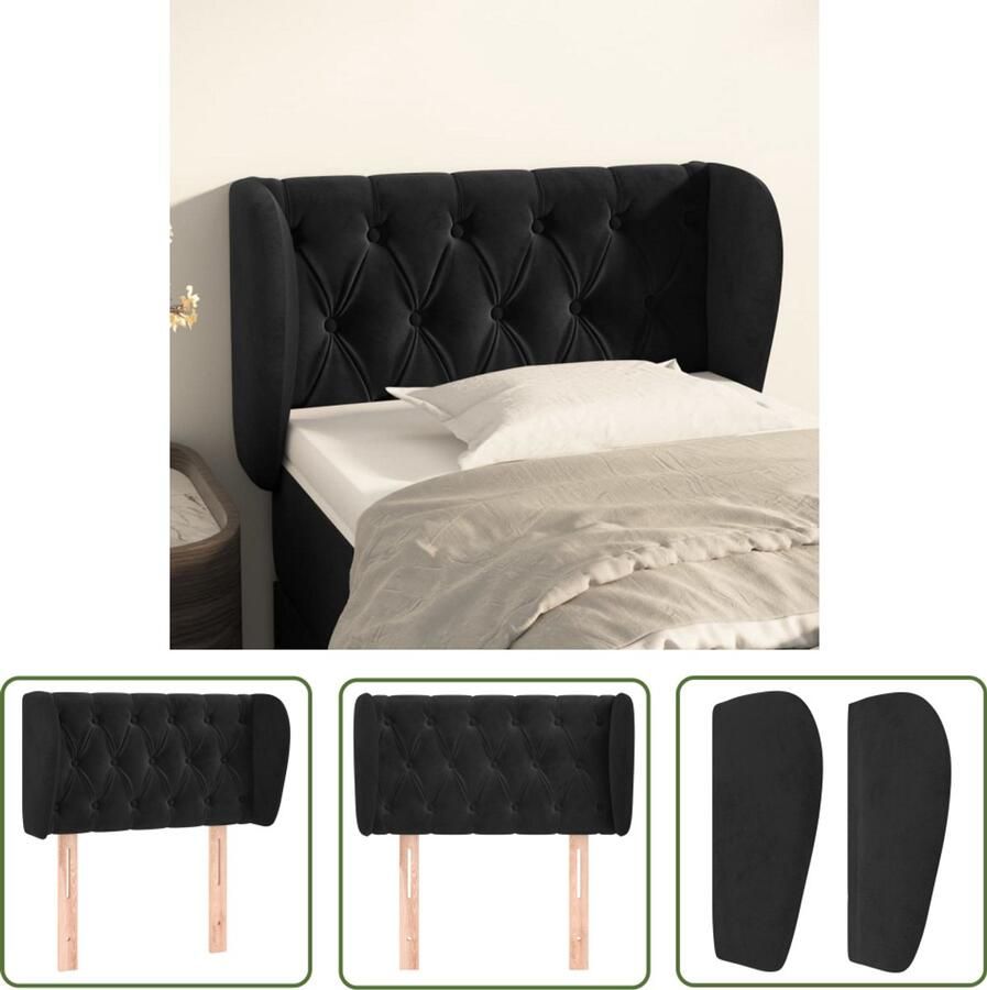 VidaXL Hoofdbord Fluweel 83x23x78 88 cm Zwart Hoofd Bord Hoofdkussen Beddecoratie Velvet Zwart Luxe Klassiek Stapelbed