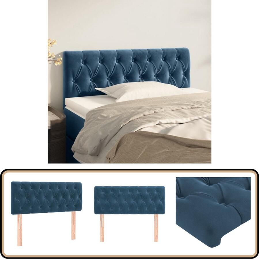 VidaXL Hoofdbord Fluweel Donkerblauw 100x7x88 cm Hoofd Bord Hoofdkussen Bed Accessoires Velvet Blauw