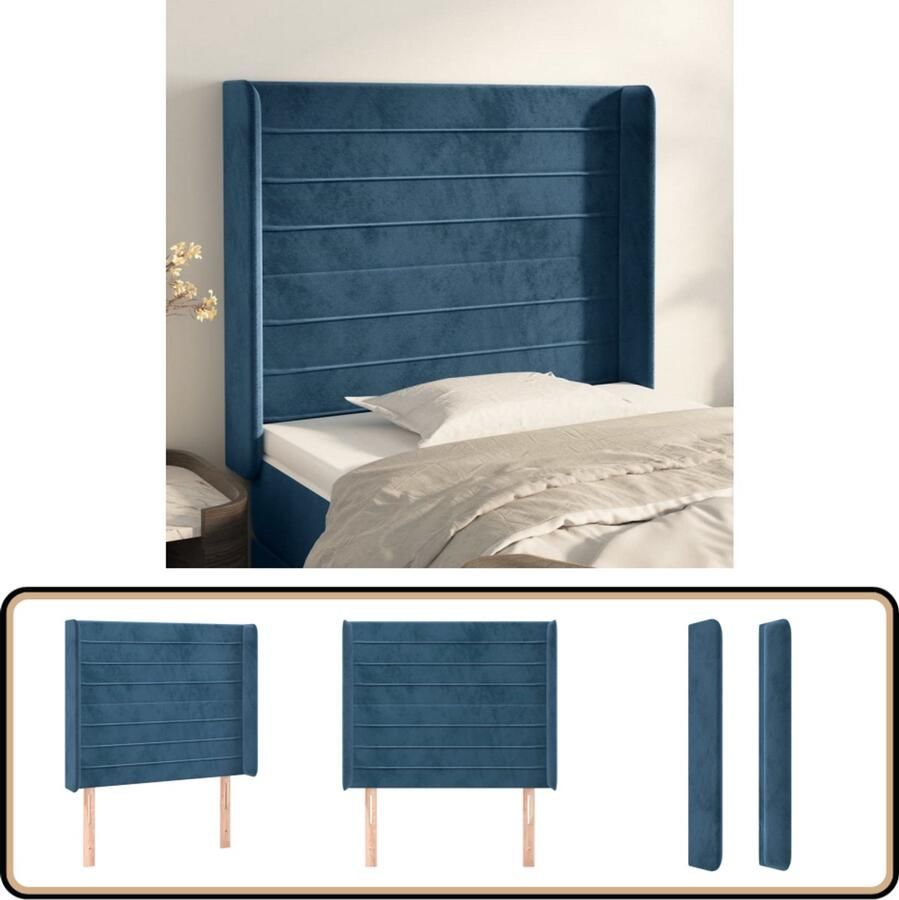 VidaXL Hoofdbord Fluweel Donkerblauw 103x118 128 cm Hoofd Bord Hoofdkussen Beddengoed Slaap Accessoires Luxe Bedding Velvet Headboard Blauw Interieur Kamer Decoratie