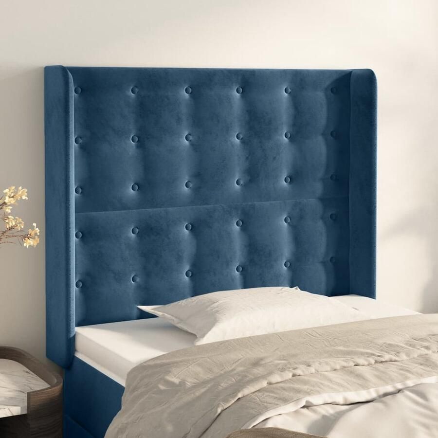 VidaXL Hoofdbord Fluweel Donkerblauw 103x118 128cm Hoofd Bord Hoofdkussen Beddecoratie Donkere Kleuren Velvet Meubilair Slaapkamerstijl Relaxen In Bed Leeshoek - Foto 2