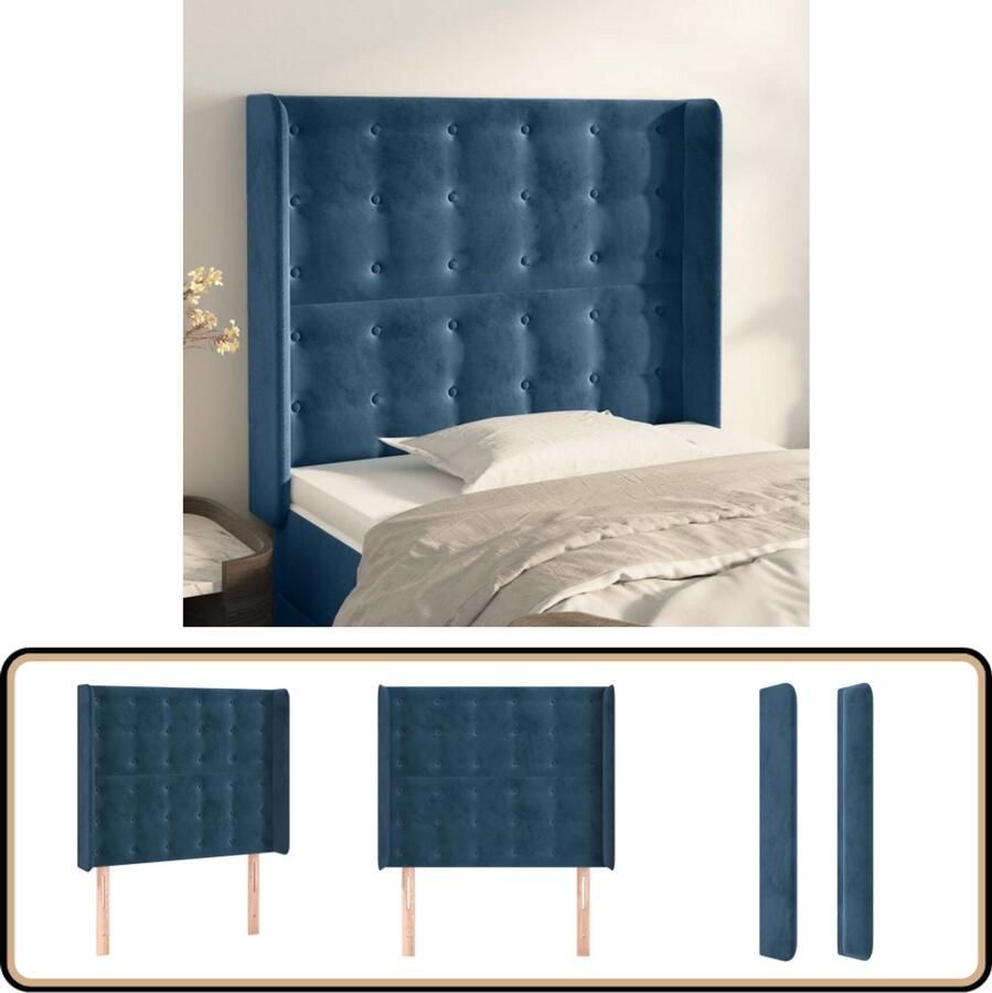 VidaXL Hoofdbord Fluweel Donkerblauw 103x118 128cm Hoofd Bord Hoofdkussen Beddecoratie Donkere Kleuren Velvet Meubilair Slaapkamerstijl Relaxen In Bed Leeshoek