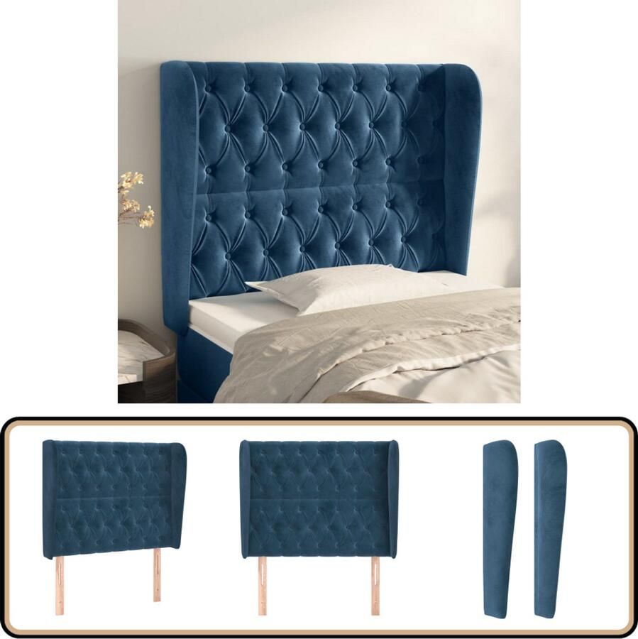 VidaXL Hoofdbord Fluweel Donkerblauw 93x23x128 cm Hoofd Bord Hoofdbord Bed Accessoires Velvet Blauw