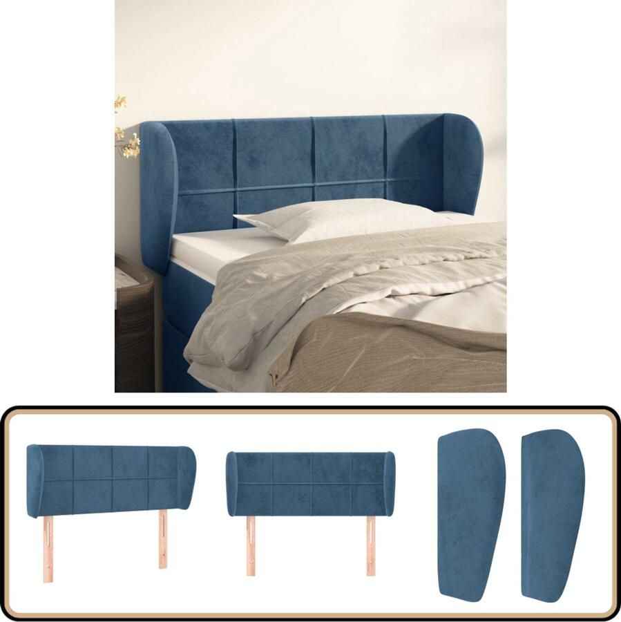 VidaXL Hoofdbord Fluweel Donkerblauw 103x23x78 88 cm Hoofd Bord Hoofdkussen Bedstede Velvet Blauw Tweepersoonsbed King Size Bed Stapelbed