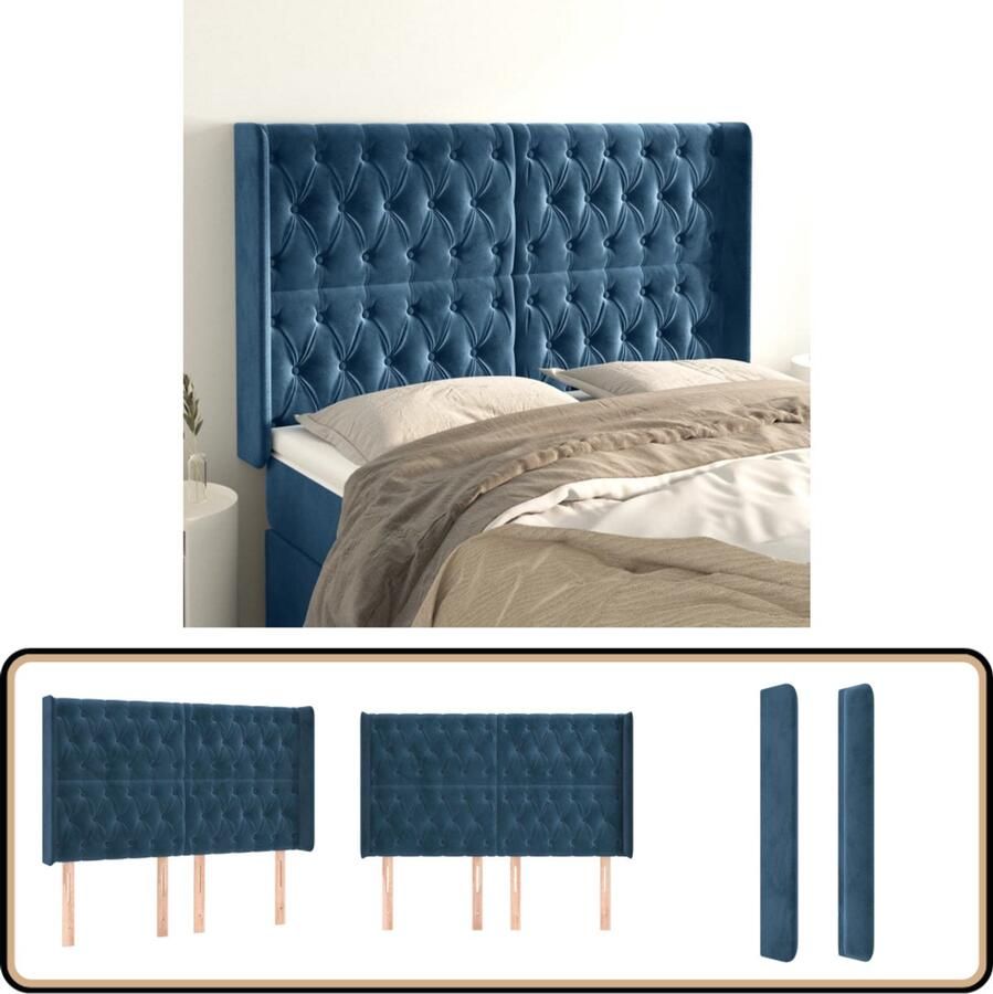 VidaXL Hoofdbord Fluweel Donkerblauw 147 cm Klassieke Hoofdbord Velvet Hoofdbord Bedhoofd Donkere Kleuren