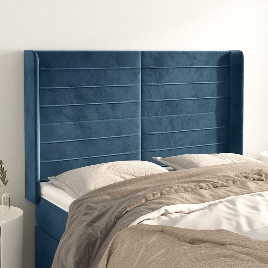 VidaXL Hoofdbord Fluweel Donkerblauw 147x118 cm Hoofd Bord Hoofdbord Beddecoratie Velvet Blauw Donkere Kleuren Luxe - Foto 2