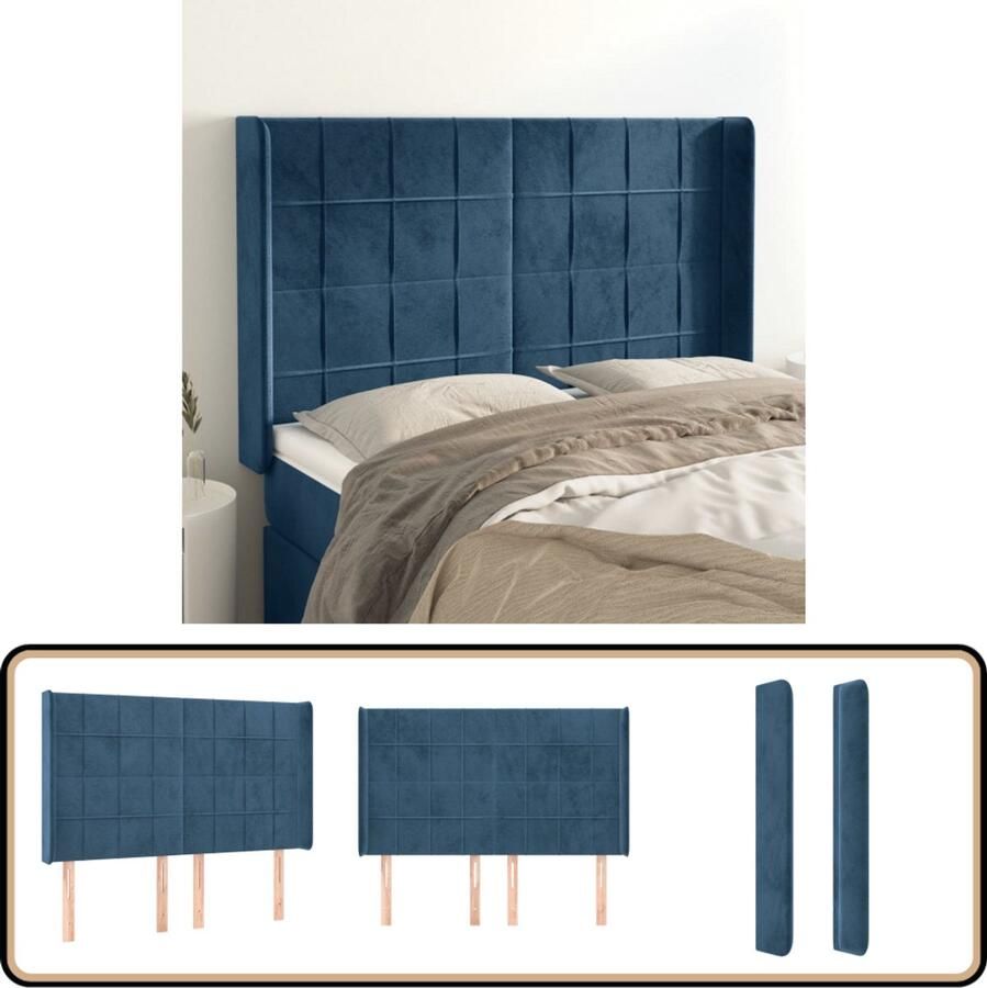 VidaXL Hoofdbord Fluweel Donkerblauw 147x118 cm Hoofdboard Hoofdkussen Velvet Blauw Tweepersoonsbed King Size Bed Bedroom Decor Slaapkamerdecoratie