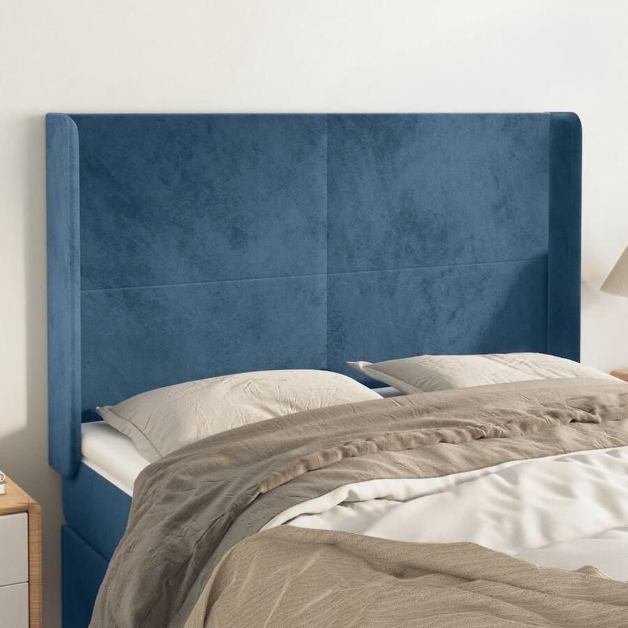 VidaXL Hoofdbord Fluweel Donkerblauw 147x128 cm Hoofd Bord Hoofdkussen Beddecoratie Velvet Blauw Tweepersoonsbed King Size Bed Stapelbed - Foto 2