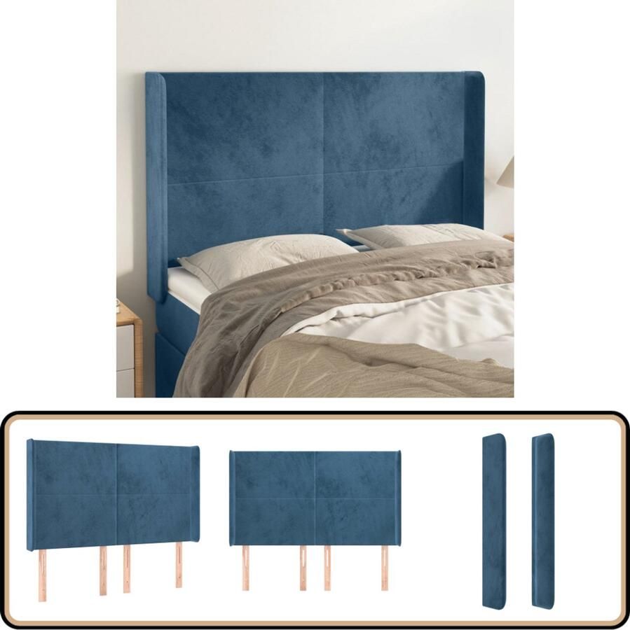 VidaXL Hoofdbord Fluweel Donkerblauw 147x128 cm Hoofd Bord Hoofdkussen Beddecoratie Velvet Blauw Tweepersoonsbed King Size Bed Stapelbed