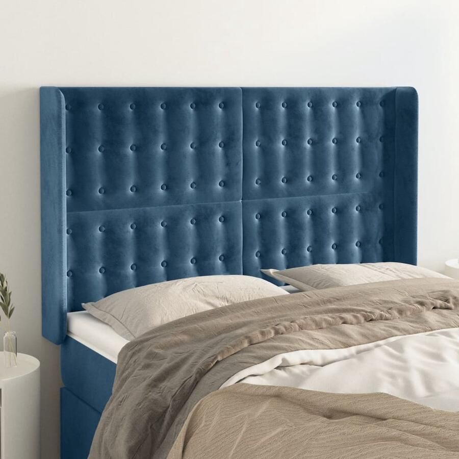 VidaXL Hoofdbord Fluweel Donkerblauw 147x16x118 128 cm Hoofd Bord Hoofdkussen Velvet Blauw Slaapkamervloerdecoratie Bed Accessoires Bedroom Decor - Foto 2