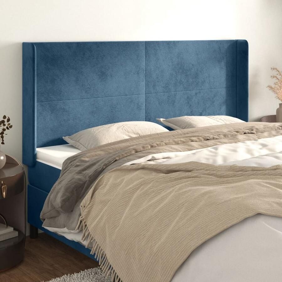 VidaXL Hoofdbord Fluweel Donkerblauw 183x118 cm Hoofd Bord Hoofdbord Classic Beddecoratie Velvet Headboard Blauw Hoofdbord Luxe Hoofdbord Slaap Accessoires - Foto 2