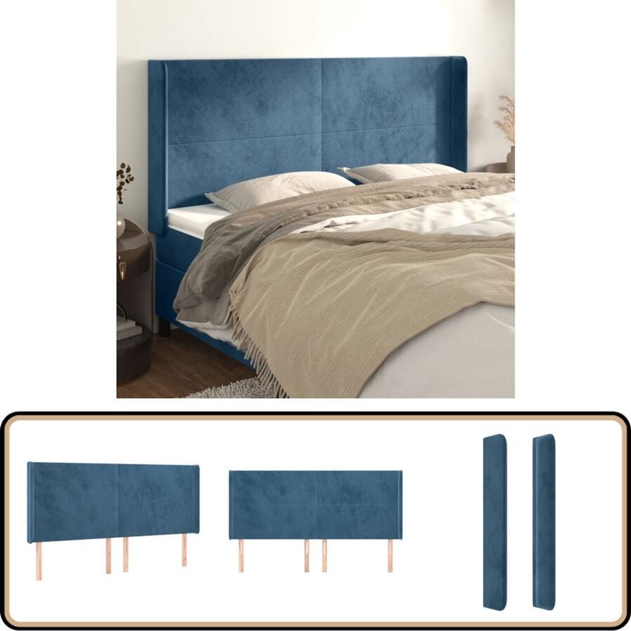 VidaXL Hoofdbord Fluweel Donkerblauw 183x118 cm Hoofd Bord Hoofdbord Classic Beddecoratie Velvet Headboard Blauw Hoofdbord Luxe Hoofdbord Slaap Accessoires