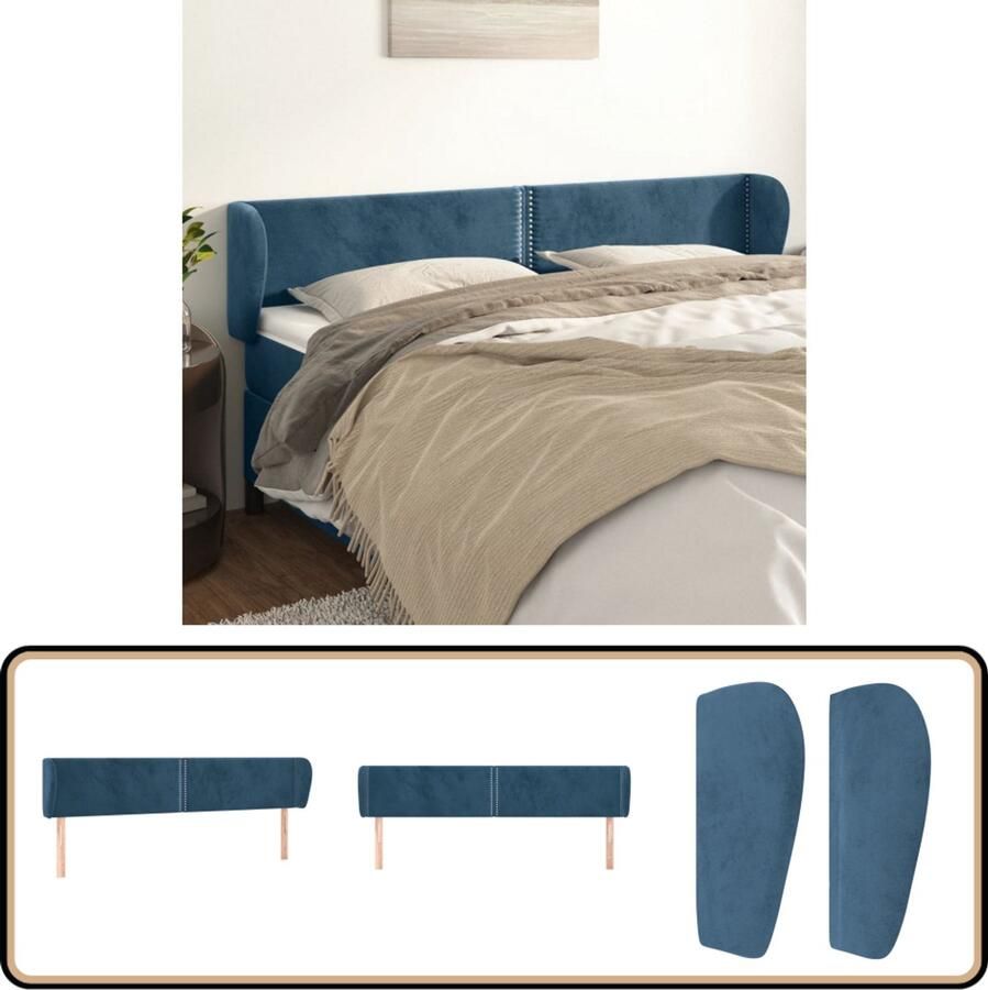 VidaXL Hoofdbord Fluweel Donkerblauw 183x23x78 88 cm Hoofd Bord Hoofdeinde Velvet Blauw Klassiek