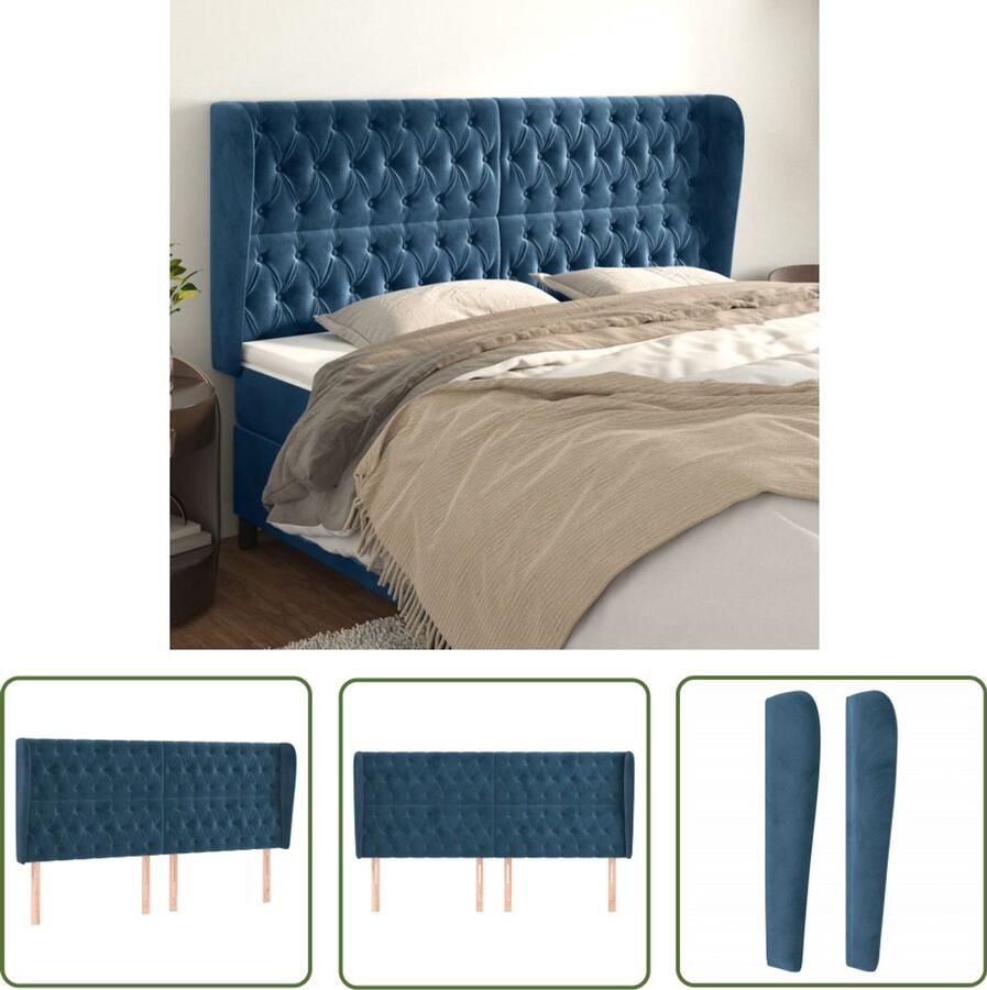 VidaXL Hoofdbord Fluweel Donkerblauw 203x118 cm Hoofd Bord Beddecoratie Hoofdeinde Velvet Blauw