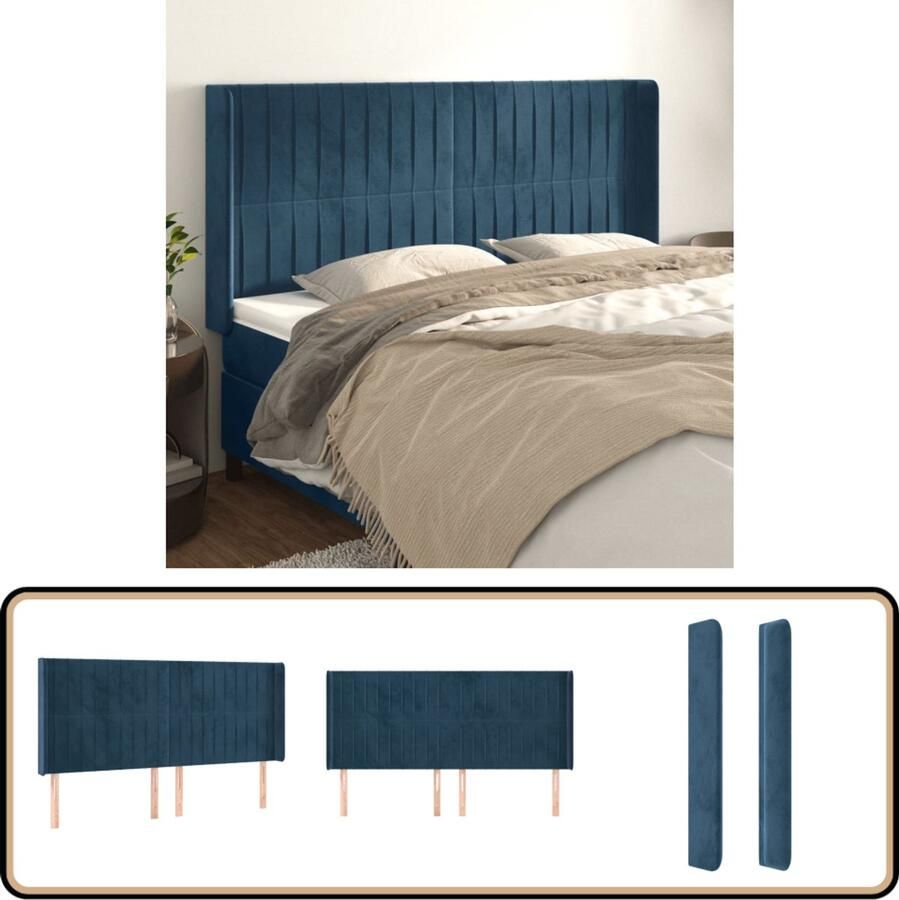VidaXL Hoofdbord Fluweel Donkerblauw 203x118 cm Hoofd Bord Hoofdkussen Beddecoratie Velvet Blauw Slaapkamervloer