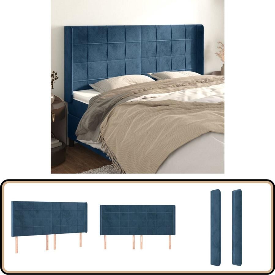 VidaXL Hoofdbord Fluweel Donkerblauw 203x118 cm Hoofd Bord Velvet Blauw Beddecoratie Slaapkamers