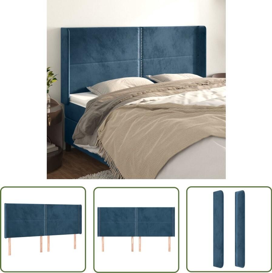 VidaXL Hoofdbord Fluweel Donkerblauw 203x16x118 128 cm Hoofd Bord Hoofdkussen Bed Accessoires Velvet Blauw Slaap Kamer Decoratie