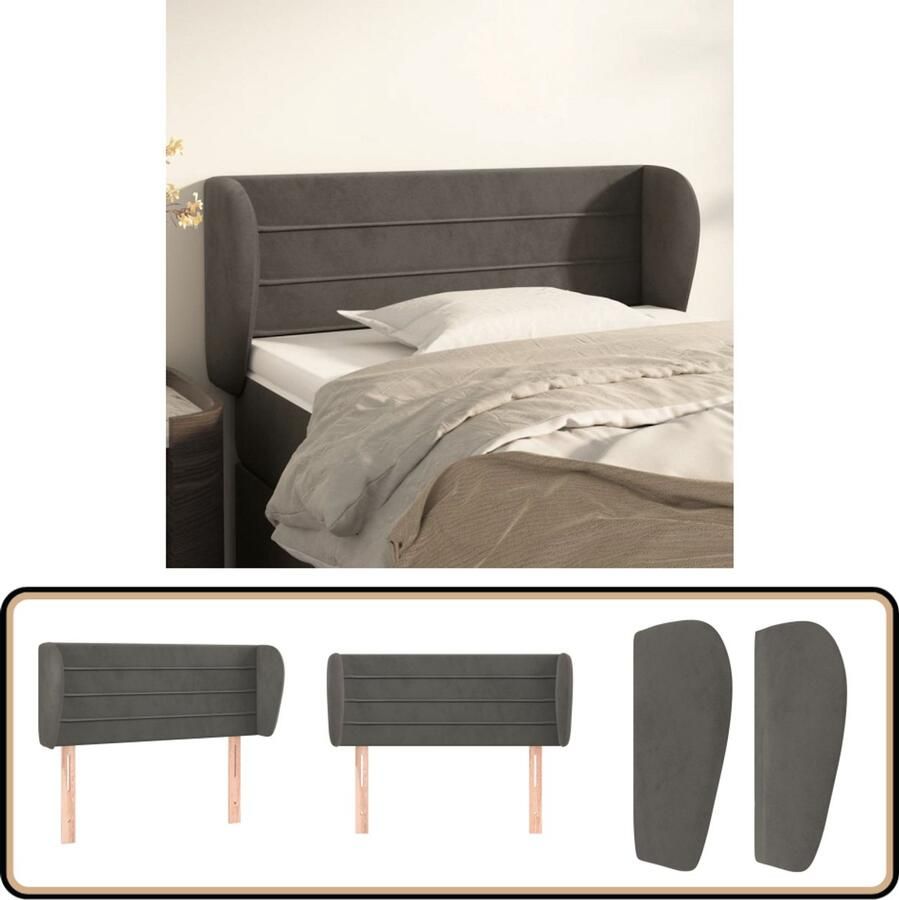 VidaXL Hoofdbord Fluweel Donkergrijs 103x23x78 88 cm Klassieke Hoofdbord Fluweel Bedhoofd Grijs Hoofdkussen Luxe Hoofdbord