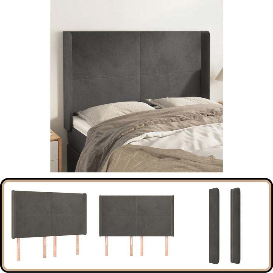 VidaXL Hoofdbord Fluweel Donkergrijs 147x118 128 cm Hoofdboard Hoofdkussen Beddecoratie Velvet Grijs Donkere Kleuren Slaapcomfort Leeshoek Tv Hoek
