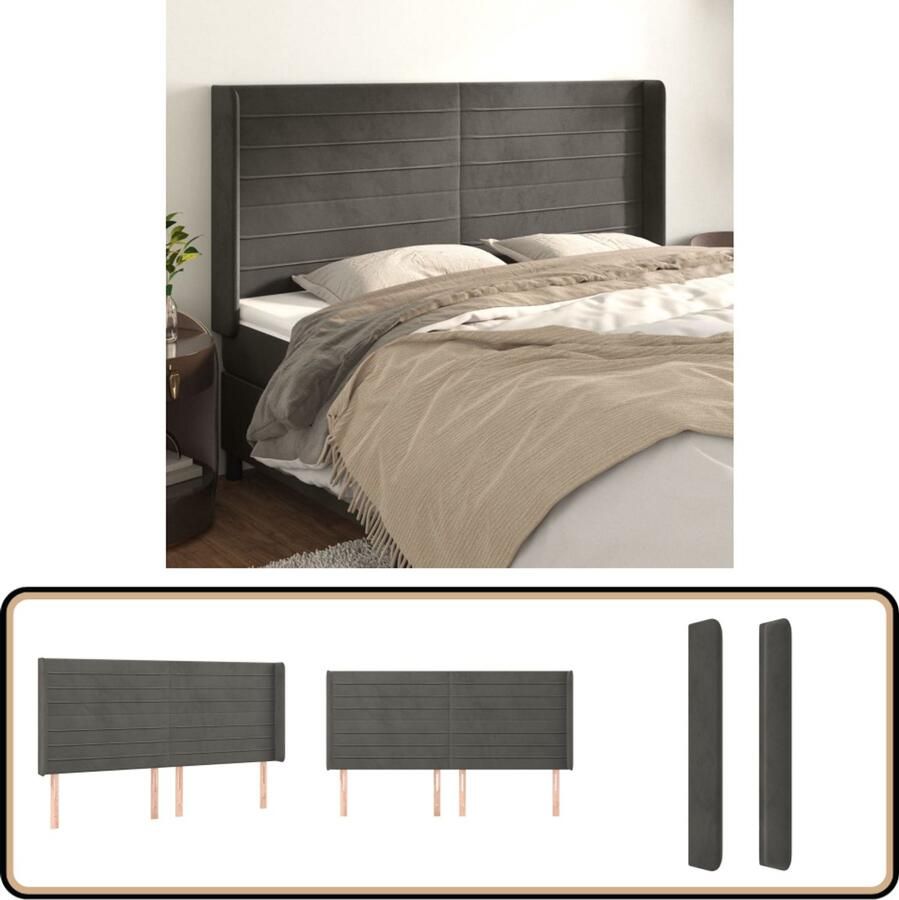 VidaXL Hoofdbord Fluweel Donkergrijs 183x16x128 cm Klassieke Hoofdbord Fluweel Hoofdboard Grijs Hoofdbord Verhogen Ergonomisch Hoofdbord