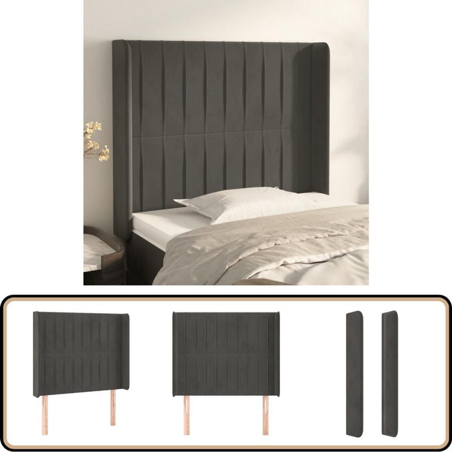 VidaXL Hoofdbord Fluweel Donkergrijs 103x16x128 cm Hoofd Bord Hoofdkussen Velvet Grijs Beddecoratie Slaapcomfort