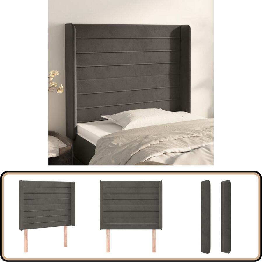 VidaXL Stijlvol Hoofdbord 103x16x118 128 cm Donkergrijs Hoofd Bord Hoofdkussen Klassiek Hoofdbord Velvet Hoofdbord Grijs Hoofdbord Beddecoratie Slaapcomfort
