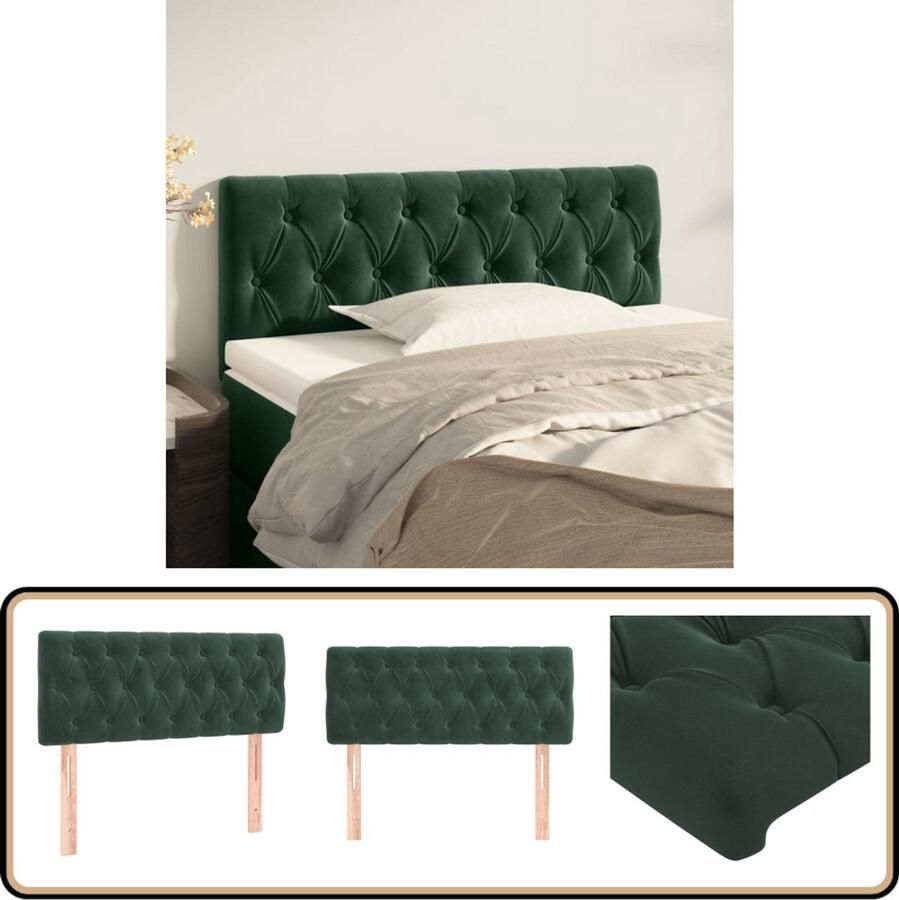 The Living Store Hoofdbord 100 x 7 x 78 88 cm Donkergroen Fluweel Hoofd Bord Beddecoratie Hoofdkussen Velvet Groen