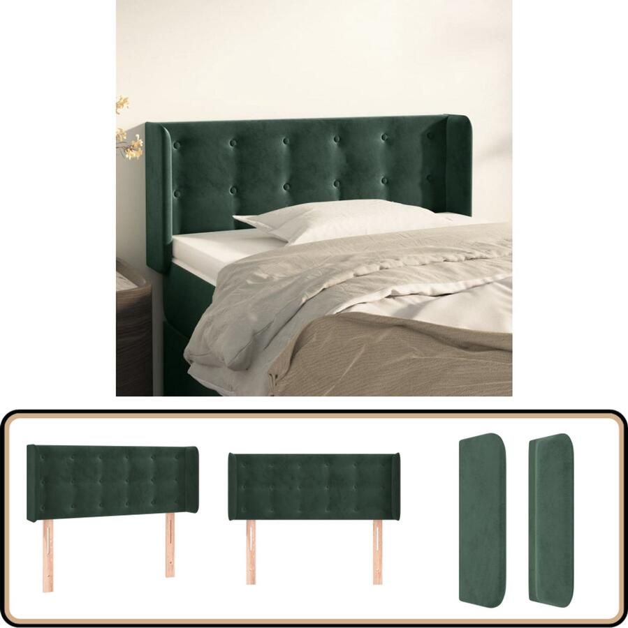 VidaXL Hoofdbord Fluweel Donkergroen 103x16x78 88cm Hoofdboard Hoofdkussen Velvet Donkere Kleuren Slaapkamers Decoratie Leeshoek Tv Hoek