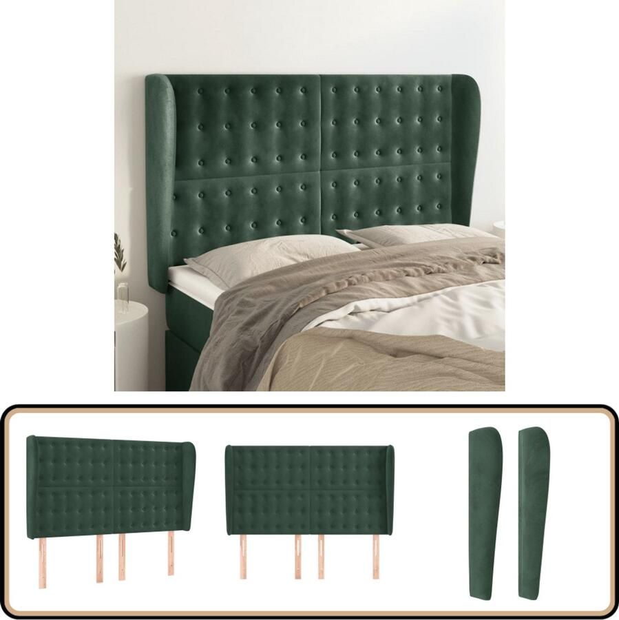 VidaXL Hoofdbord Fluweel Donkergroen 147x23x118 128 cm Hoofd Bord Hoofdkussen Beddecoratie Velvet Groen