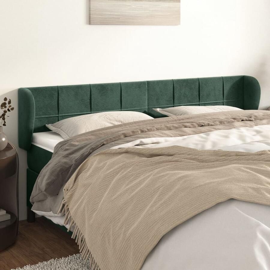 VidaXL Hoofdbord Fluweel Donkergroen 203x23x78 88 cm Hoofd Bord Hoofdeinde Beddecoratie Velvet Groen Donkere Kleuren Luxe Comfort