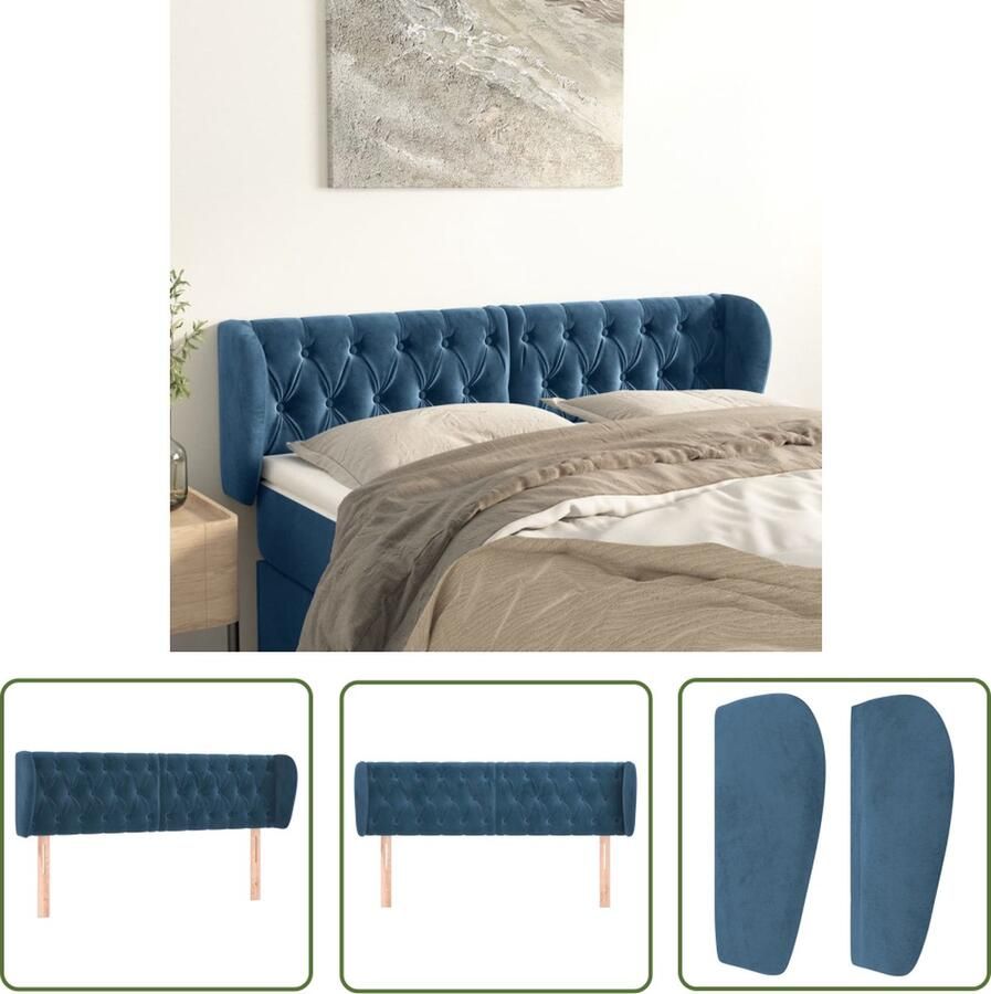 The Living Store Klassiek Hoofdbord Fluwelen Stof Stevige Poten Verstelbare Hoogte Comfortabele Ondersteuning Donkerblauw Klassieke Hoofdbord Fluweel Hoofdboard Blauw Hoofdbord Verhogen Comfort Hoofdbord