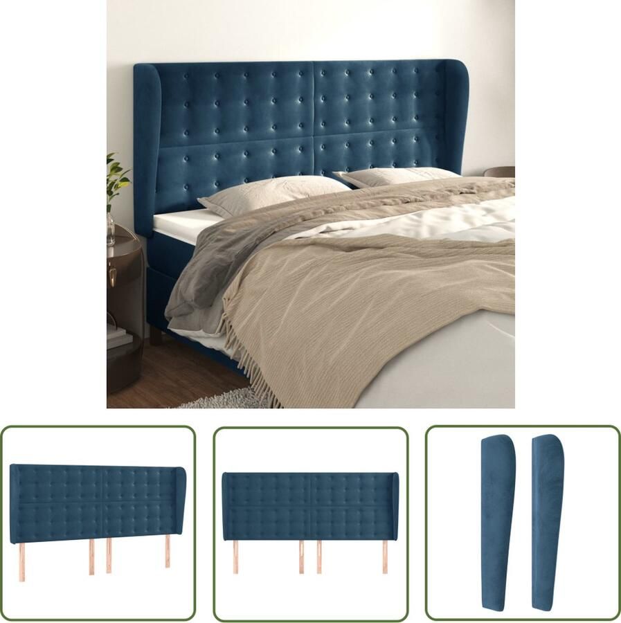 The Living Store Klassiek Hoofdbord Fluweel Stevige Poten Verstelbare Hoogte Comfortabele Ondersteuning Donkerblauw 203 x 23 x 118 128 cm Klassieke Hoofdbord Fluweel Bedhoofd Donkere Kleuren Luxe Hoofdbord