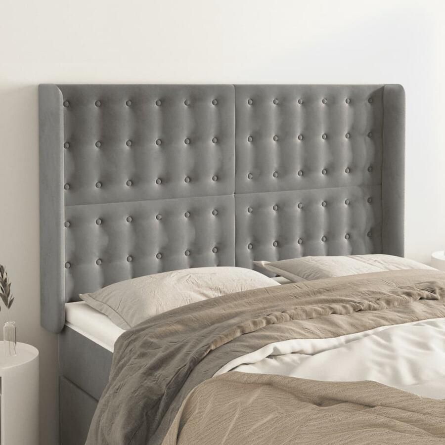 VidaXL Hoofdbord Fluweel Lichtgrijs 147x118 128cm Hoofd Bord Hoofdkussen Bedroom Decoratie Velvet Headboard Grijs Hoofdbord Stapelbed - Foto 2