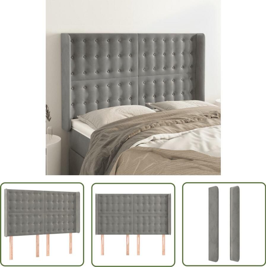 VidaXL Hoofdbord Fluweel Lichtgrijs 147x118 128cm Hoofd Bord Hoofdkussen Bedroom Decoratie Velvet Headboard Grijs Hoofdbord Stapelbed