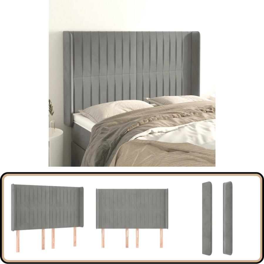VidaXL Hoofdbord Fluweel Lichtgrijs 147x128 cm Hoofd Bord Hoofdborden Beddengoed Slaapkamers Luxe Meubilair Fluweel Grijs Modern