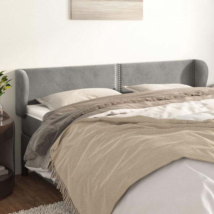 VidaXL Stijlvol lichtgrijs fluwelen hoofdbord 183cm Hoofd Bord Hoofdkussen Velvet Grijs Tweepersoonsbed King Size Bed Stapelmatras - Foto 2