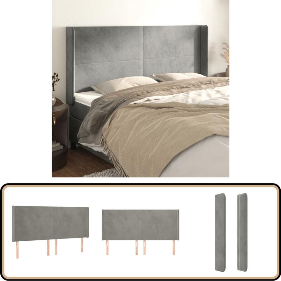 VidaXL Hoofdbord Fluweel Lichtgrijs 183x118 cm Hoofd Bord Hoofdborden Bed Accessoires Luxe Hoofdbord Velvet Hoofdbord