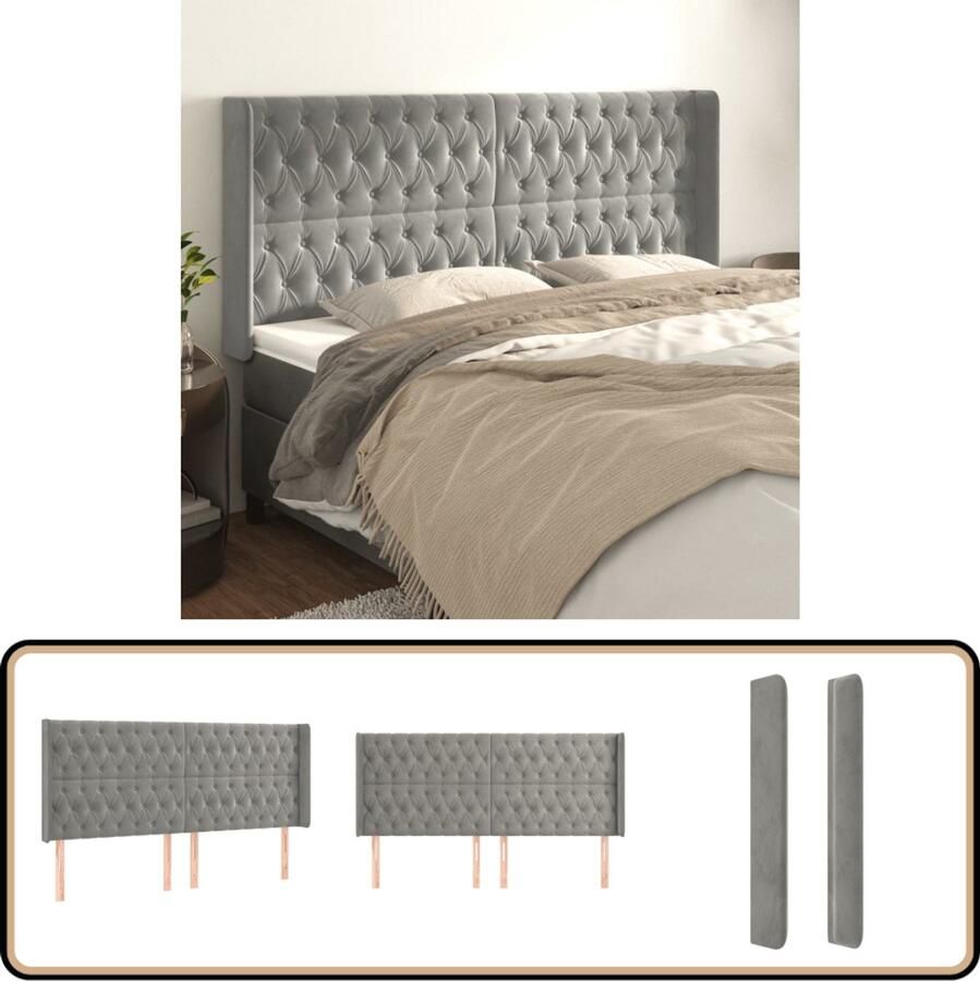 VidaXL Hoofdbord Fluweel Lichtgrijs 183x118 cm Hoofd Bord Hoofdkussen Slaapcomfort Velvet Grijs Bedroom Decoratie Bed Accessoires
