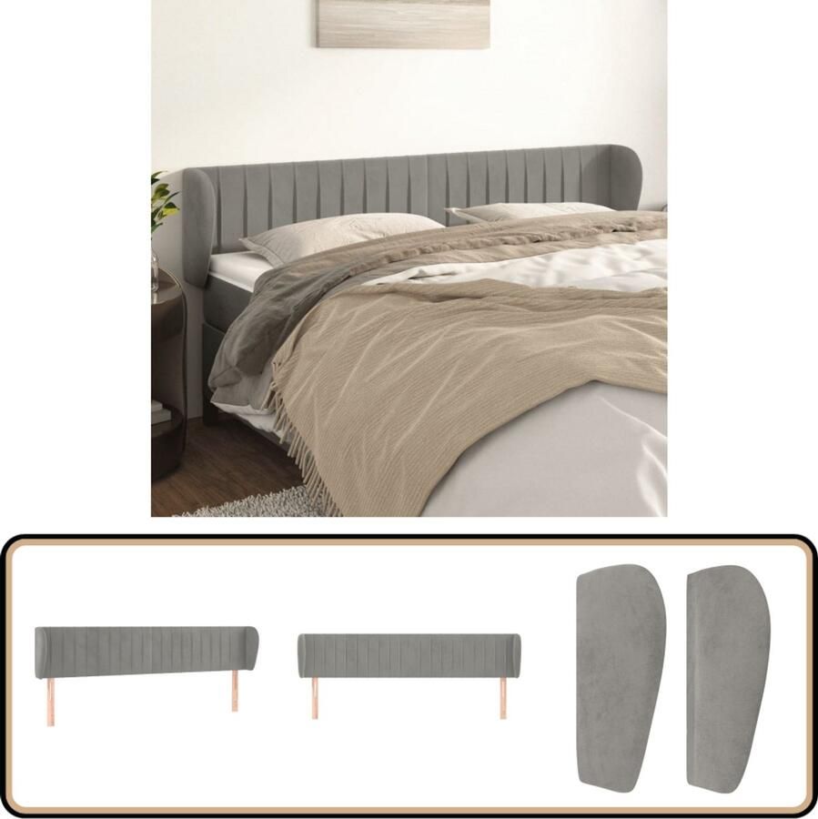 VidaXL Hoofdbord Fluweel Lichtgrijs 183x23x78 88 cm Klassieke Hoofdbord Bedhoofd Fluweel Hoofdbord Grijs Hoofdbord