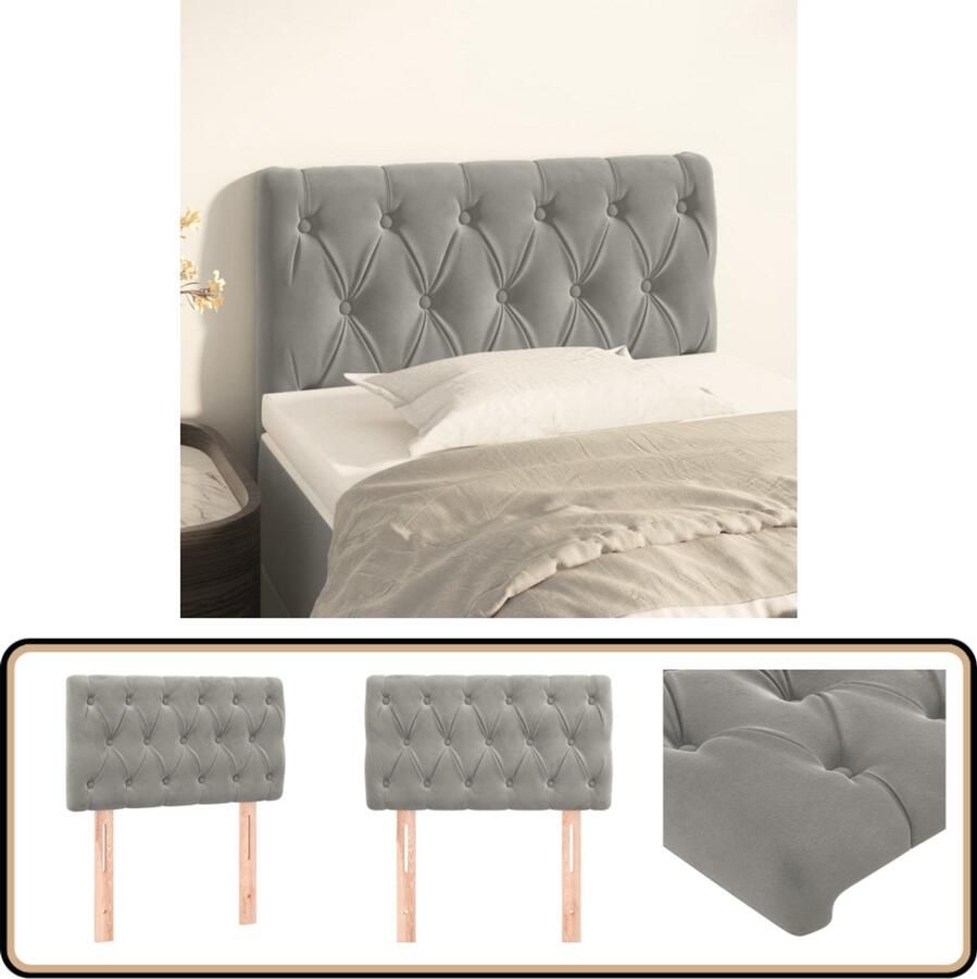 VidaXL Hoofdbord Fluweel Lichtgrijs 80x7x78 88 cm Hoofd Bord Hoofdkussen Beddecoratie Velvet Grijs