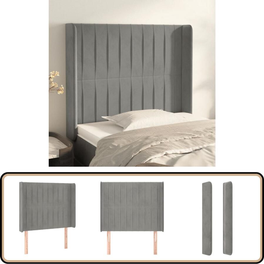 VidaXL Hoofdbord Fluweel Lichtgrijs 83x16x118 128 cm Hoofd Bord Hoofdeinde Bedding Accessoires Fluweel Grijs Luxe