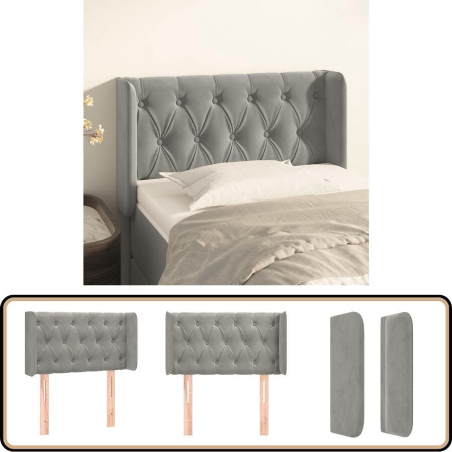 VidaXL Hoofdbord Fluweel Lichtgrijs 83x16x78 88 cm Hoofd Bord Hoofdkussen Beddecoratie Velvet Grijs Luxe Slaapcomfort Leeshoek Televisiecamera