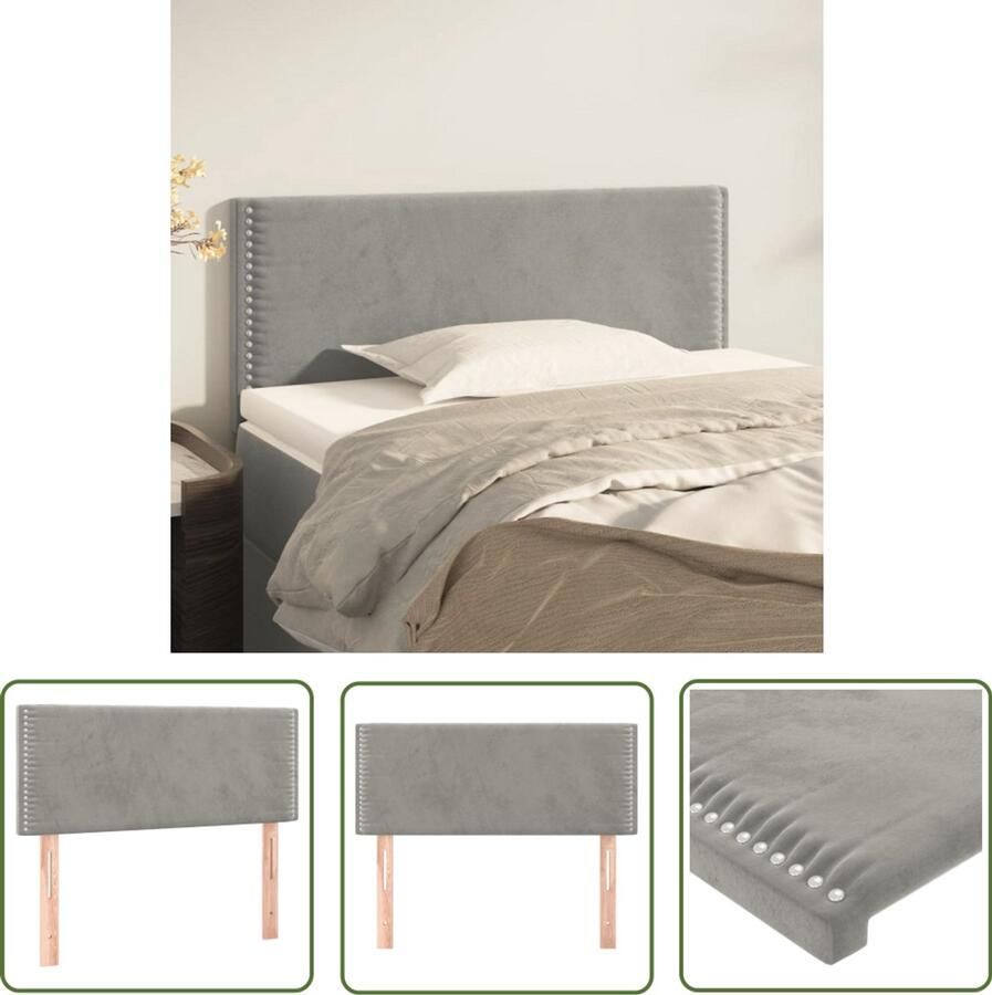 The Living Store Hoofdbord Gestoffeerd Lichtgrijs 90 x 5 x 78 88 cm Fluwelen stof Verstelbare hoogte Stevige poten Klassiek ontwerp Hoofd Bord Fluweel Hoofdbord Grijs Klassiek Hoofdbord Beddecoratie - Foto 2