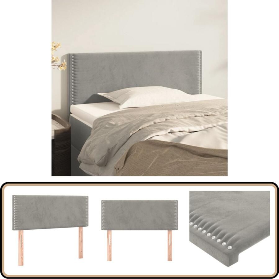 The Living Store Hoofdbord Gestoffeerd Lichtgrijs 90 x 5 x 78 88 cm Fluwelen stof Verstelbare hoogte Stevige poten Klassiek ontwerp Hoofd Bord Fluweel Hoofdbord Grijs Klassiek Hoofdbord Beddecoratie