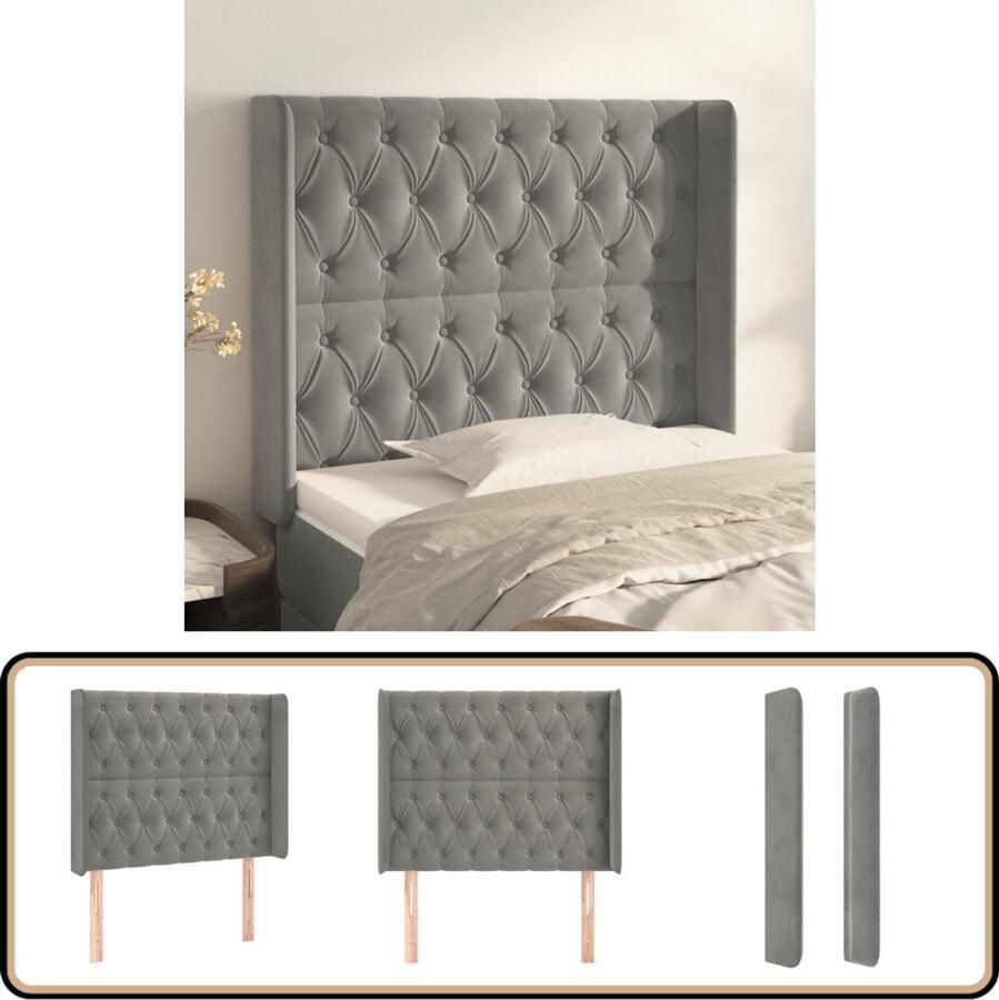 VidaXL Hoofdbord Fluweel Lichtgrijs 93x16x118 128 cm Hoofd Bord Hoofdkussen Beddecoratie Luxe Bed Velvet Bed Grijs Bed Slaapcomfort