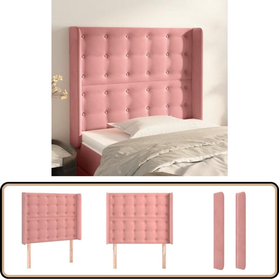 VidaXL Hoofdbord Fluweel Roze 103x16x118 128 cm Hoofd Bord Hoofdeinde Beddecoratie Fluweel Roze Luxe Comfort Leeshoek Tv Hoek